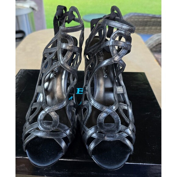 Guess Open Toe Heels Pumps Bootie Strappy Lace Tie Sandals NEW 9.5M Black - Picture 2 of 6